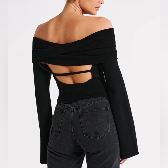 NWT Meshki Marlisa Off-Shoulder Twist Top - Black - Picture 2 of 5